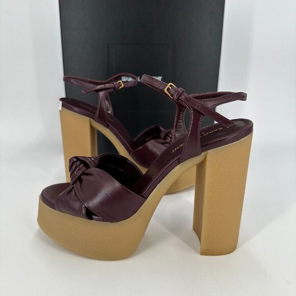 Saint Laurent Bianca Node High Heel Platform Sandals sz 38.5 EU 8.5 US Wine Red - Picture 11 of 16